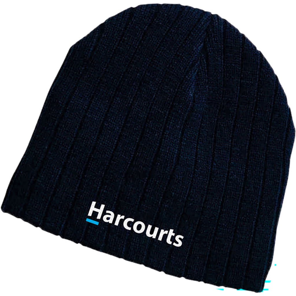 Harcourts Cable Knit Beanies Navy